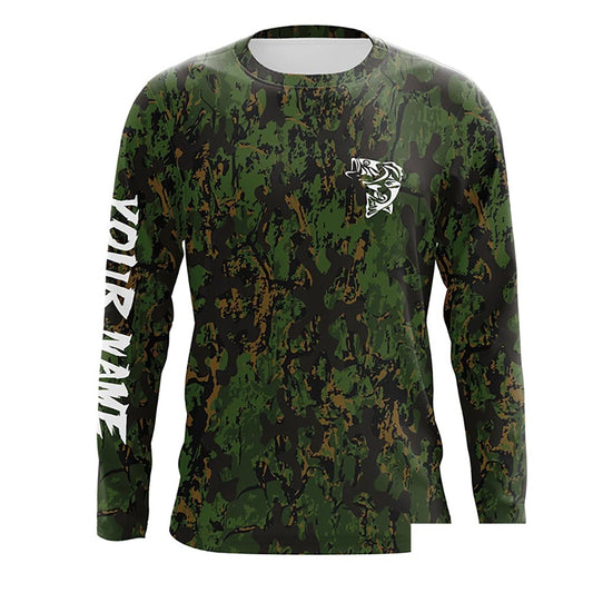 Custom Bass Fishing Jerseys, Personalized Bass fishing green camouflage fishing Long sleeve shirts NQS4933