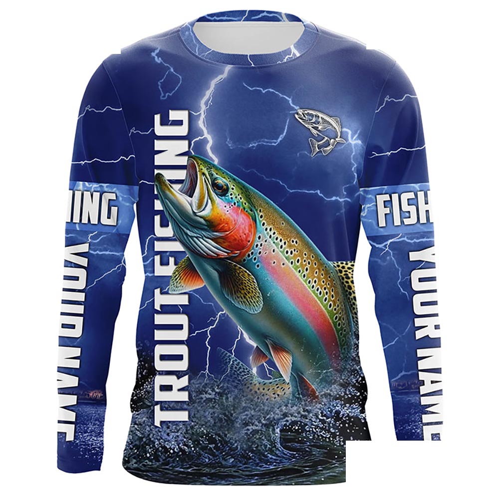 Rainbow trout Fishing blue lightning jerseys custom performance Long Sleeve tournament fishing shirts NQS6415