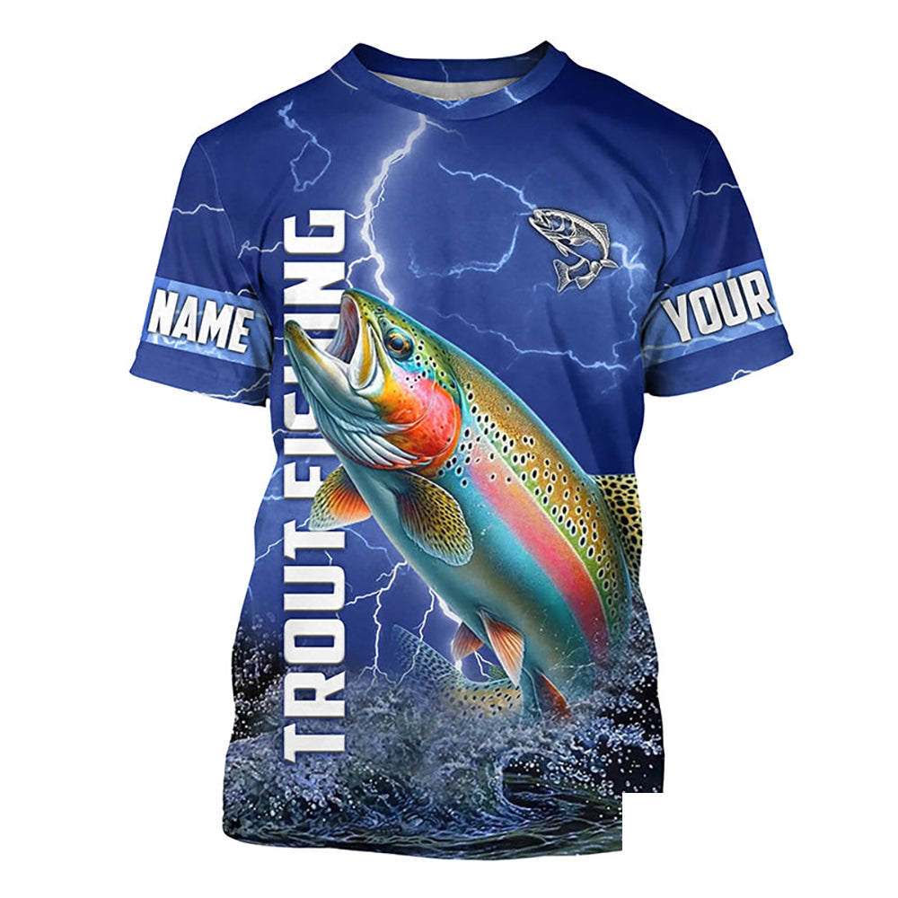 Rainbow trout Fishing blue lightning jerseys custom performance Short Sleeve tournament fishing shirts NQS6415
