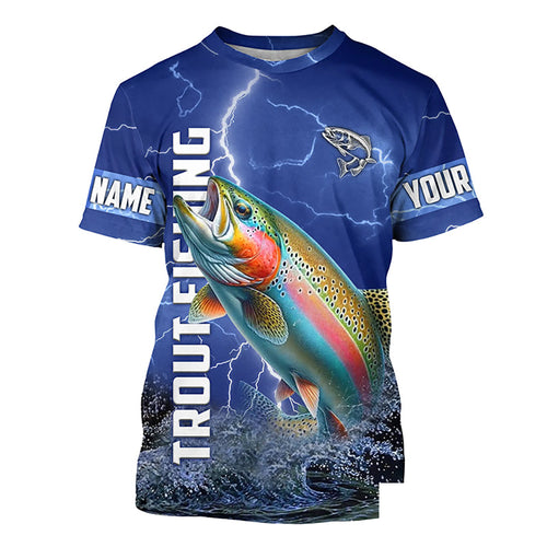 Rainbow trout Fishing blue lightning jerseys custom performance Short Sleeve tournament fishing shirts NQS6415