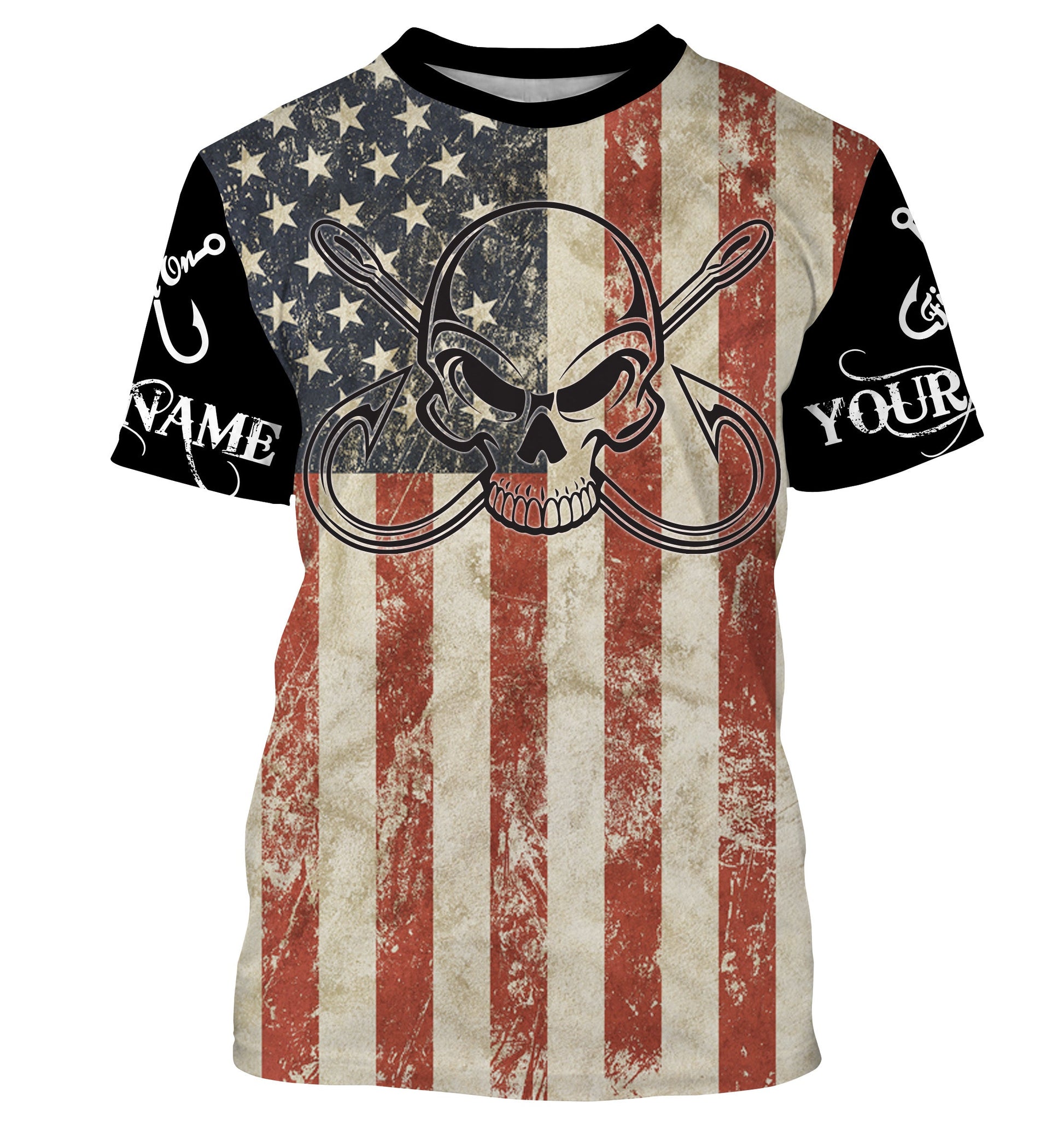 Fish Reaper Fishing American flag patriotic Custom Tournament fishing T shirt - NPQ568