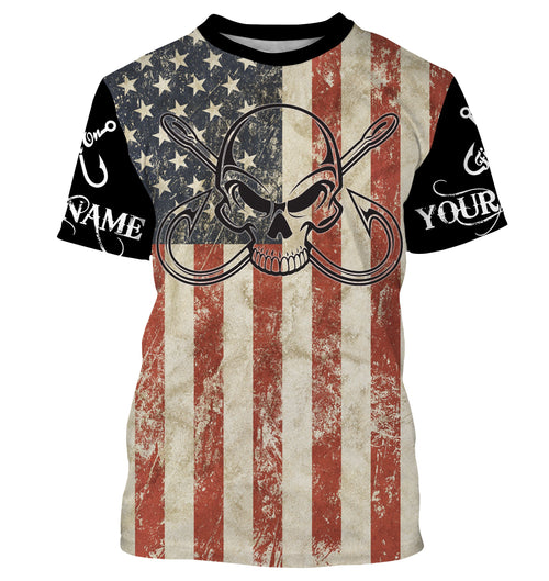 Fish Reaper Fishing American flag patriotic Custom Tournament fishing T shirt - NPQ568
