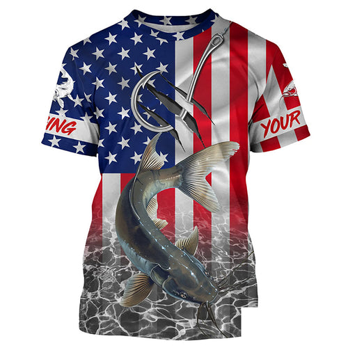 American Flag Catfish Fish hook Custom performance fishing T-shirt, Catfish fishing jerseys NQS5535