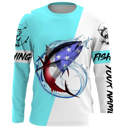 Tuna fishing American flag Fishing patriot Custom name Long sleeve, Long Sleeve Hooded NPQ924
