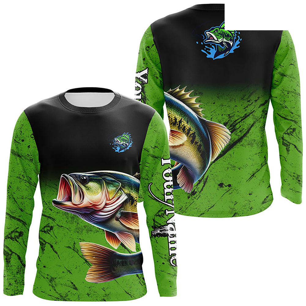 Custom green Largemouth Bass Fishing Jerseys, personalized bass fishing tournament Long sleeve shirt NQS5041