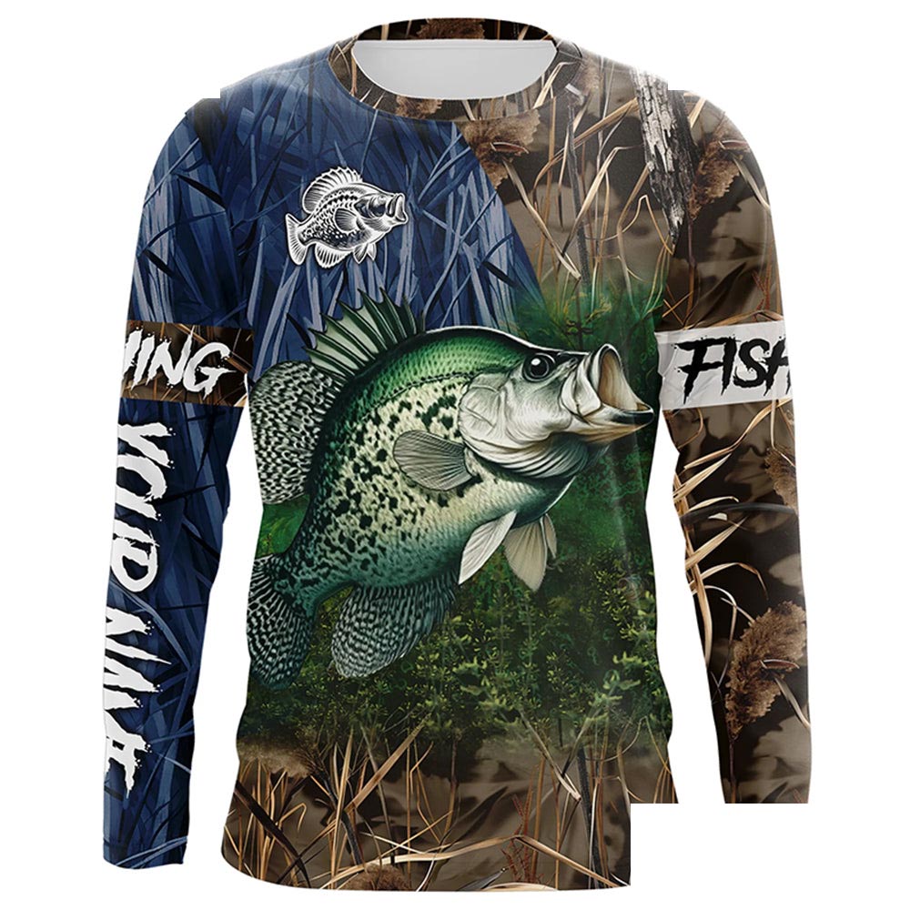 Crappie Fishing camo Customize 3D fishing UV protection long sleeves fishing shirt for men NPQ8