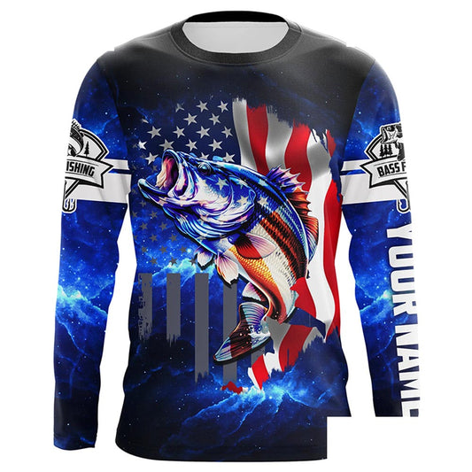Bass Fishing 3D American Flag patriotic Customize Bass Long sleeve fishing jerseys NPQ211