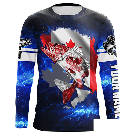 Canada Flag Walleye Fishing blue galaxy Custom fishing Long sleeve, Long Sleeve Hooded NPQ786