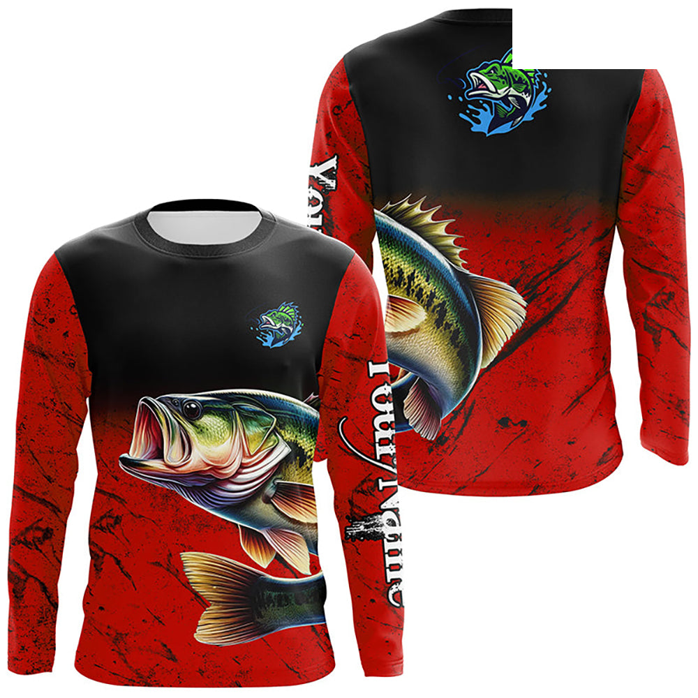 Custom red Largemouth Bass Fishing Jerseys, personalized bass fishing tournament Long sleeve shirt NQS5071