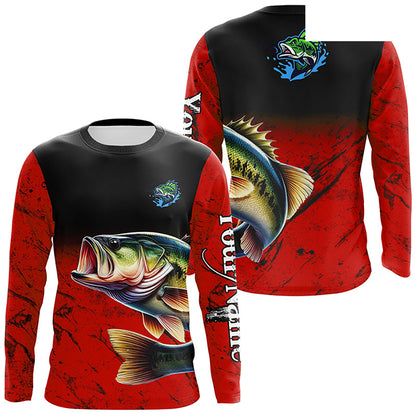 Custom red Largemouth Bass Fishing Jerseys, personalized bass fishing tournament Long sleeve shirt NQS5071