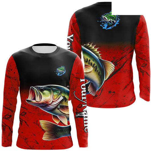 Custom red Largemouth Bass Fishing Jerseys, personalized bass fishing tournament Long sleeve shirt NQS5071