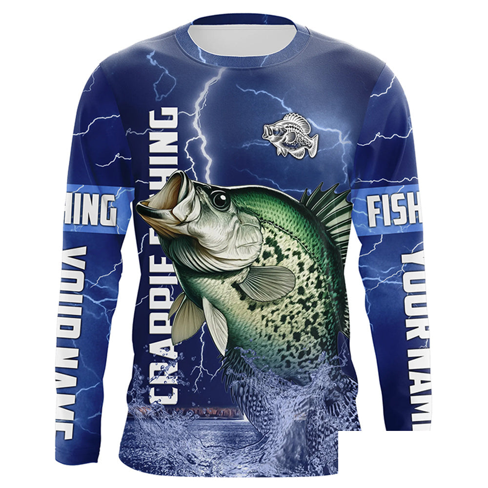 Crappie Fishing blue lightning jerseys custom name performance Long Sleeve tournament fishing shirts NQS5351
