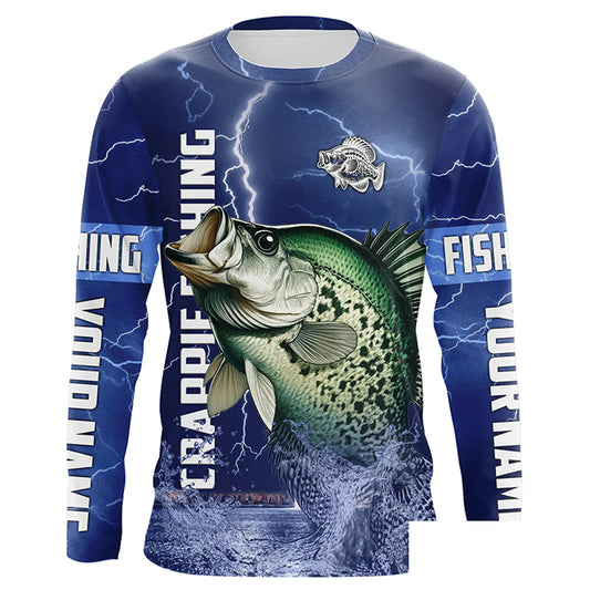 Crappie Fishing blue lightning jerseys custom name performance Long Sleeve tournament fishing shirts NQS5351