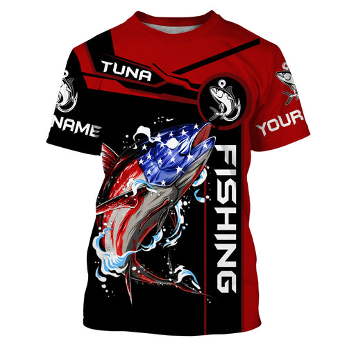 Tuna fishing American flag patriotic Custom Name Fishing shirts - Red | Tshirt - NPQ680