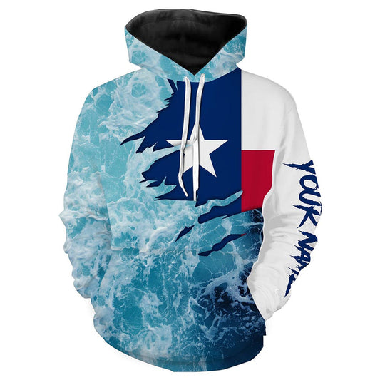Texas flag fishing Saltwater Sea wave camo blue Fishing Shirts Custom fishing hoodie NPQ430