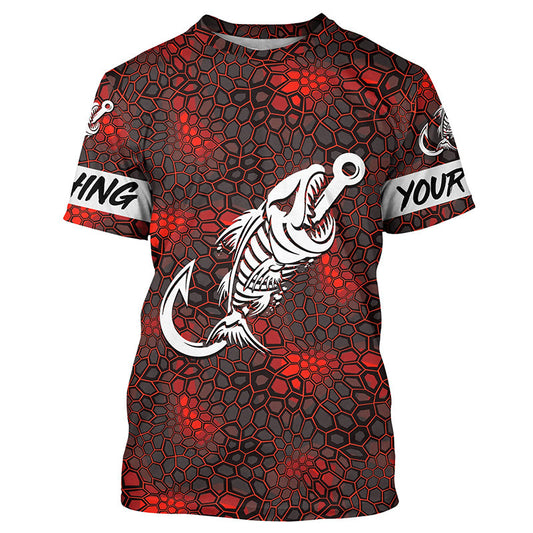 Custom Red Camo fishing T-shirt Fish hook skull sun protection fishing jerseys | T-shirt NQS5083