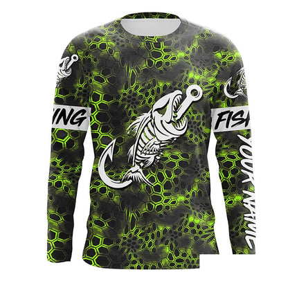 Custom Green Camo Long sleeve fishing shirt Fish hook skull sun protection Long sleeve fishing jersey NQS5085