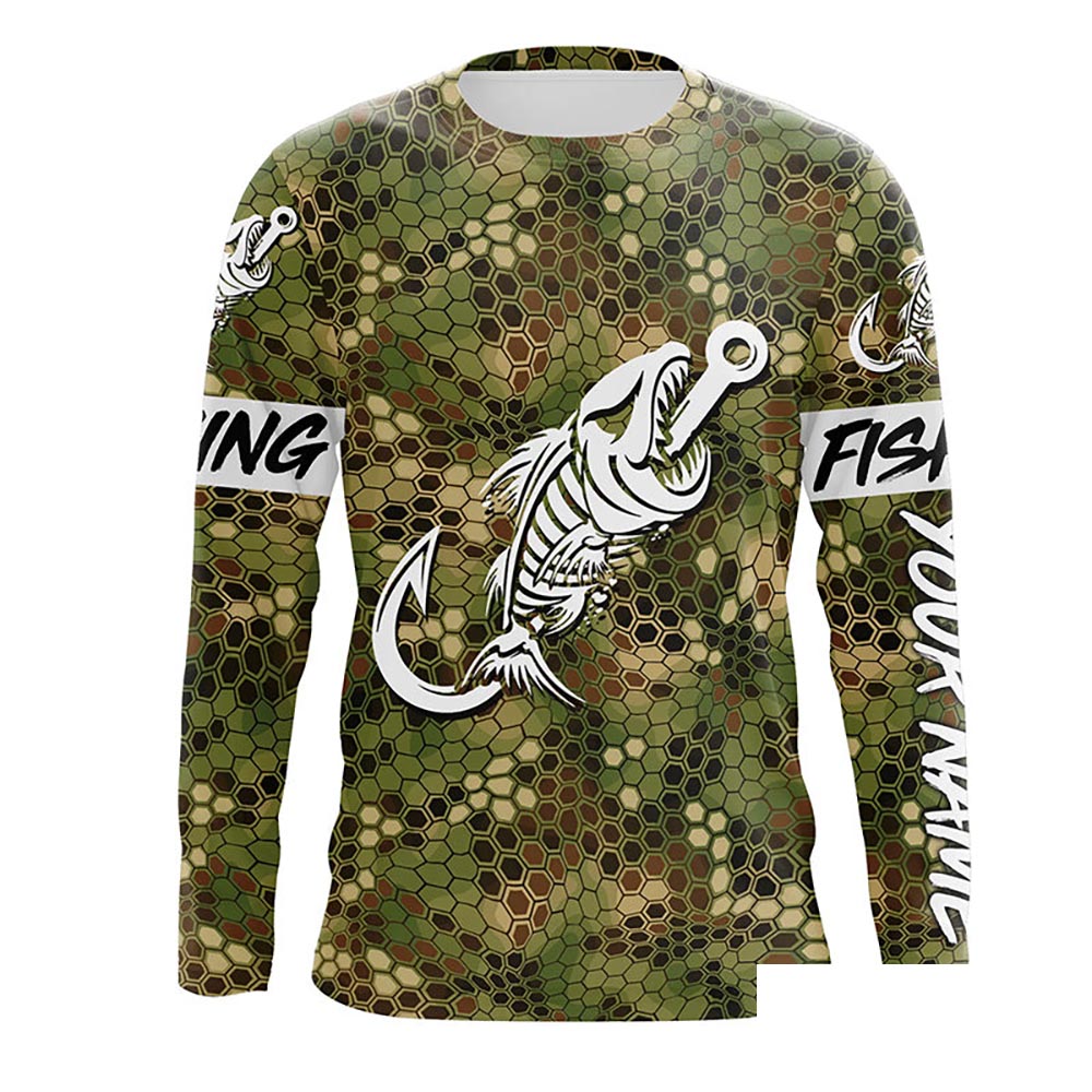 Personalized Green Camo fishing Long sleeve Fish hook skull sun protection fishing jerseys NQS5086