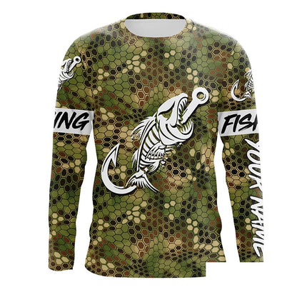 Personalized Green Camo fishing Long sleeve Fish hook skull sun protection fishing jerseys NQS5086