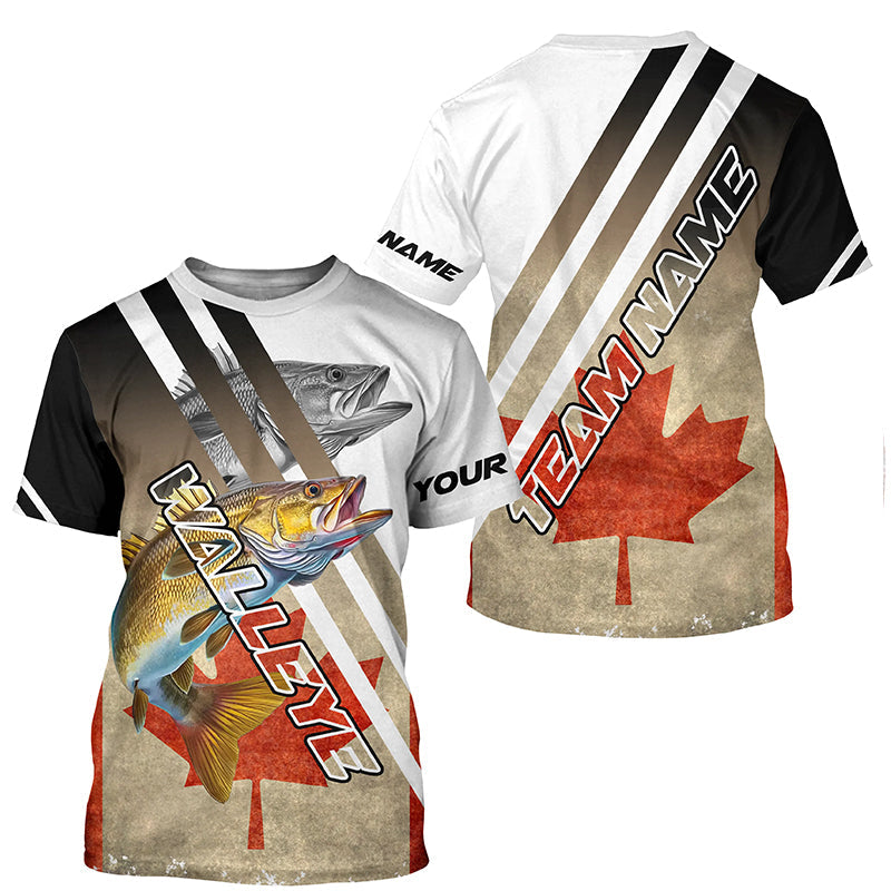 Personalized Walleye fishing Canadian flag patriotic  performance fishing T-Shirts NQS7113