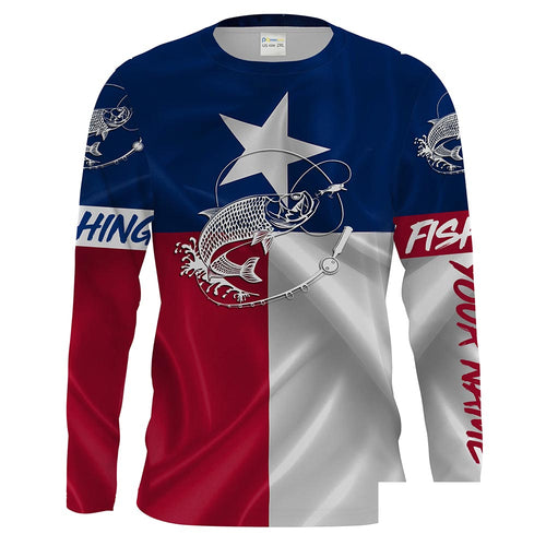 Tarpon fishing Texas Flag Customize Name UV protection long sleeves fishing shirt for men NPQ78