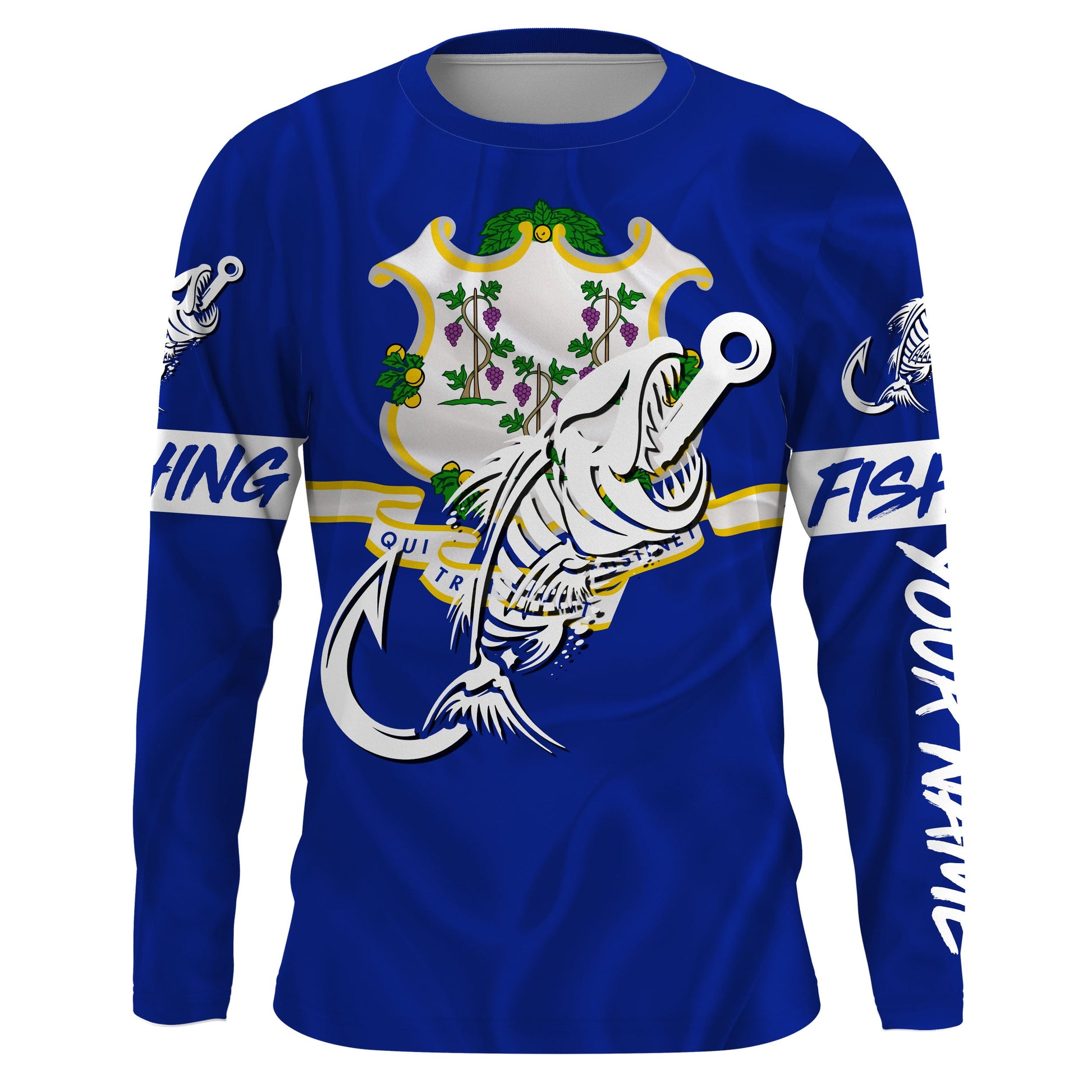 CT Fishing Custom Connecticut Flag Fish hook skull Custom name jerseys | Long sleeve, Long Sleeve Hooded NPQ726