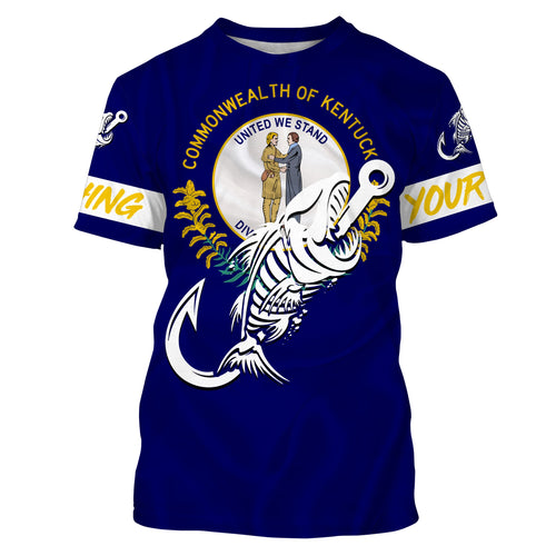 KY Kentucky Fishing Flag Fish hook skull Custom name performance fishing jerseys | Tshirt - NPQ729