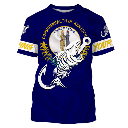 KY Kentucky Fishing Flag Fish hook skull Custom name performance fishing jerseys | Tshirt - NPQ729