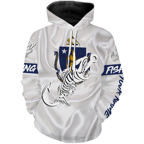 MA Massachusetts Fishing Flag Fish hook skull Custom name performance fishing jerseys | Hoodie - NPQ731