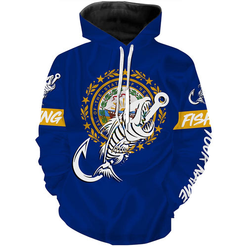 NH New Hampshire Fishing Flag Fish hook skull Custom name performance fishing jerseys | Hoodie - NPQ735