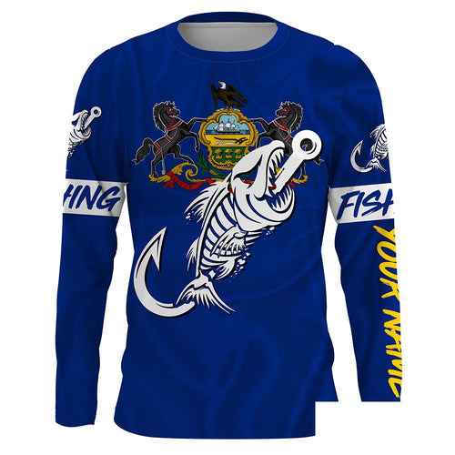 PA Pennsylvania Fishing Flag Fish hook skull Custom name jerseys | Long sleeve, Long Sleeve Hooded NPQ739