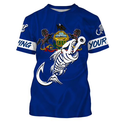 PA Pennsylvania Fishing Flag Fish hook skull Custom name performance fishing jerseys | Tshirt - NPQ739