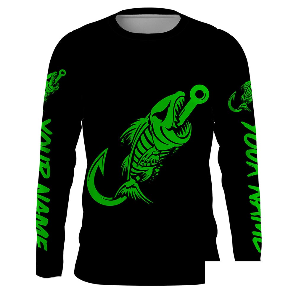 Fish hook skull reaper green black Custom fishing Long sleeve, Long Sleeve Hooded NPQ806