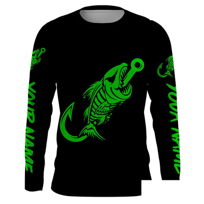 Fish hook skull reaper green black Custom fishing Long sleeve, Long Sleeve Hooded NPQ806