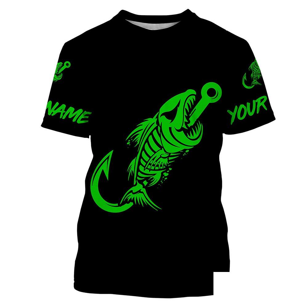 Fish hook skull reaper green black Custom name fishing jerseys | Tshirt - NPQ806