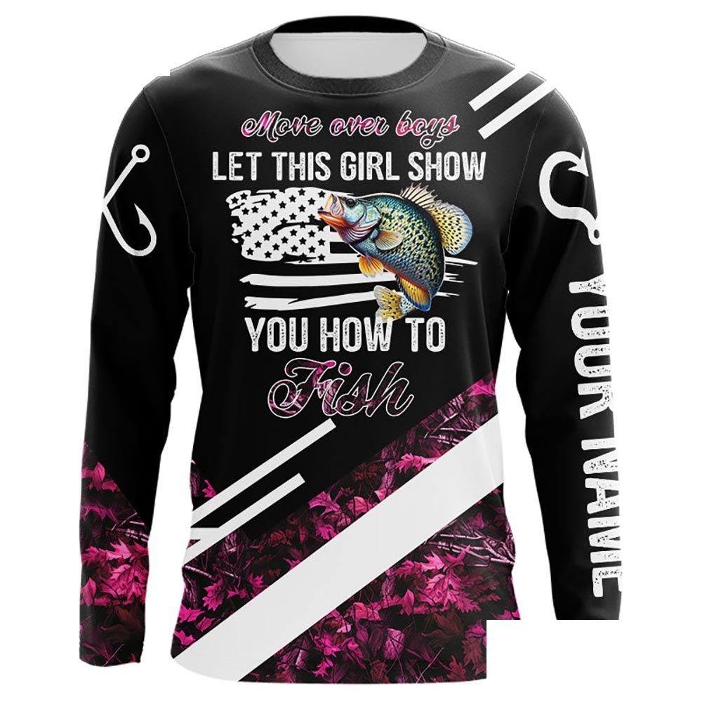 Move over boys let this girl show you how to fish Crappie pink camo custom Long sleeve fishing shirt NQS9471