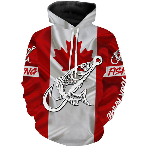 Canada Salmon Fishing tattoo Fish hook Custom name performance fishing jerseys | Hoodie - NPQ749