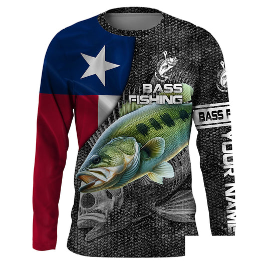 Texas Bass fishing Texas flag patriot Custom name Long sleeve, Long Sleeve Hooded NPQ873