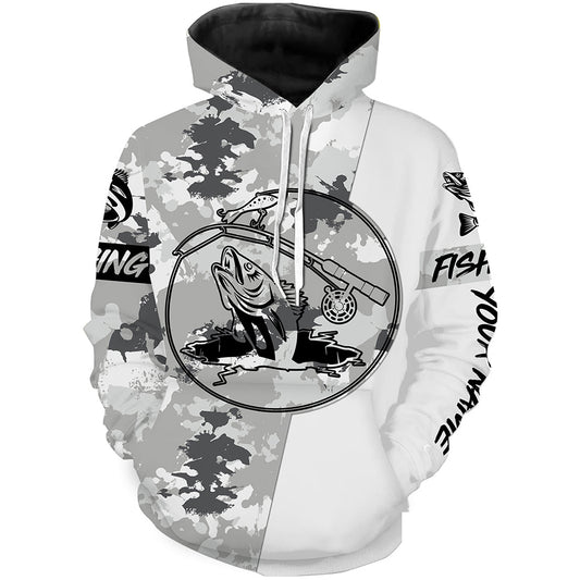 Ice fishing walleye winter camo ice fishing clothing Custom fishing hoodie, gift for fisherman NPQ446