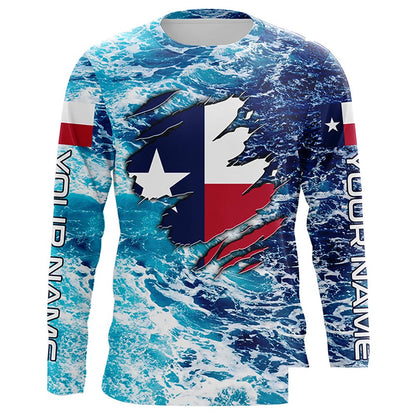 Blue sea wave ocean camo Texas flag patriot shirt Custom sun protection fishing long sleeve shirts NQS5430