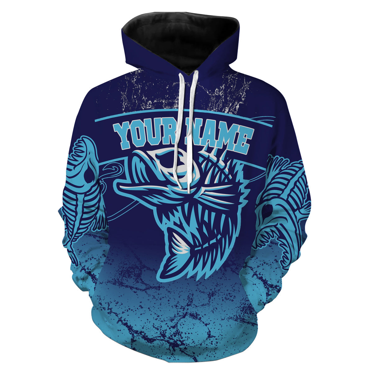 Fish reaper skull fish skeleton blue Custom name fishing shirts jerseys  | Hoodie - NPQ879