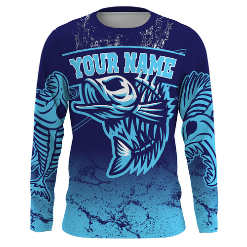 Fish reaper skull fish skeleton blue Custom name Long sleevefishing shirts, Long Sleeve Hooded NPQ879