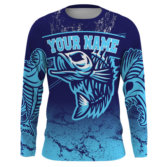 Fish reaper skull fish skeleton blue Custom name Long sleevefishing shirts, Long Sleeve Hooded NPQ879