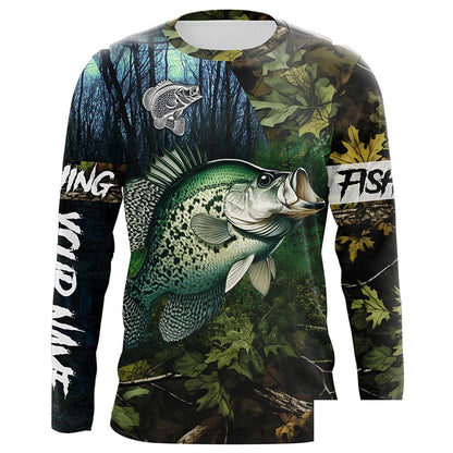 Crappie Fishing green camo Custom name Performance Long Sleeve UV protection fishing shirts for men NQSD92