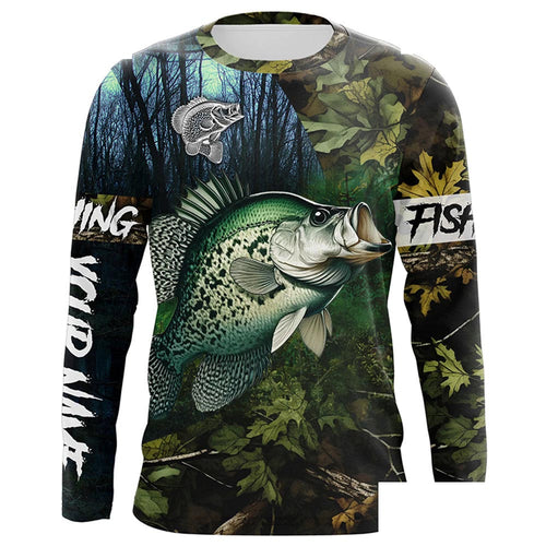 Crappie Fishing green camo Custom name Performance Long Sleeve UV protection fishing shirts for men NQSD92