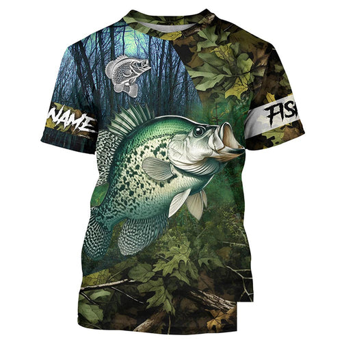 Crappie Fishing green camo Custom name Performance UV protection fishing T-shirt NQSD92