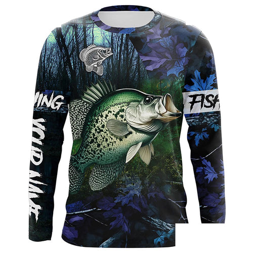 Crappie Fishing blue camo Custom name Performance Long Sleeve UV protection fishing shirts for men NQSD93
