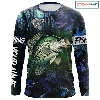 Crappie teal blue camo fishing apparel Customize name 3D All Over Printed Long sleeve fishing shirts NPQ227