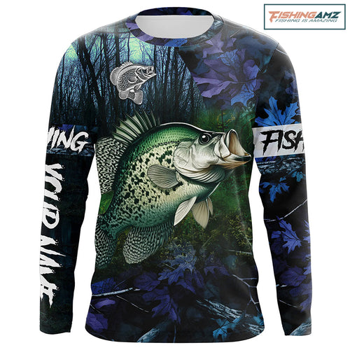 Crappie teal blue camo fishing apparel Customize name 3D All Over Printed Long sleeve fishing shirts NPQ227