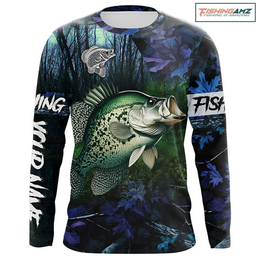 Crappie teal blue camo fishing apparel Customize name 3D All Over Printed Long sleeve fishing shirts NPQ227